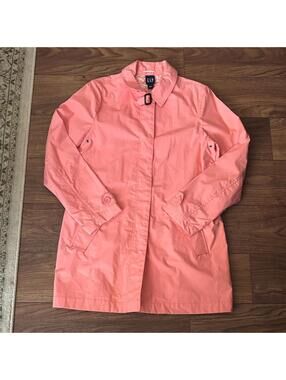 GAP Women's Vibrant Coral Pink Trench Coat Hidden Buttons Pockets Trendy Cotton